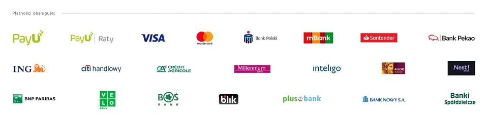 Płatności obsługuje PayU: BLIK, Visa, Mastercard, raty PayU, banki
